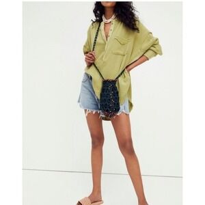 We The Free Free People Pullover Top Palo‎ Santo Oversized BOHO Olive Green